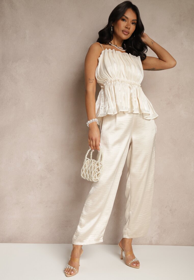 rosa Pantaloni Elegante Bej deschis cu croială largă cu luciu satinat Lionea