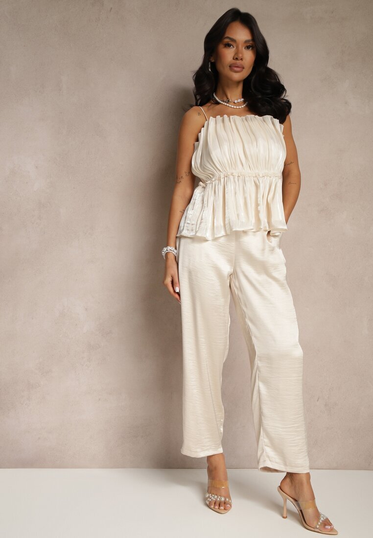 rosa Pantaloni Elegante Bej deschis cu croială largă cu luciu satinat Lionea