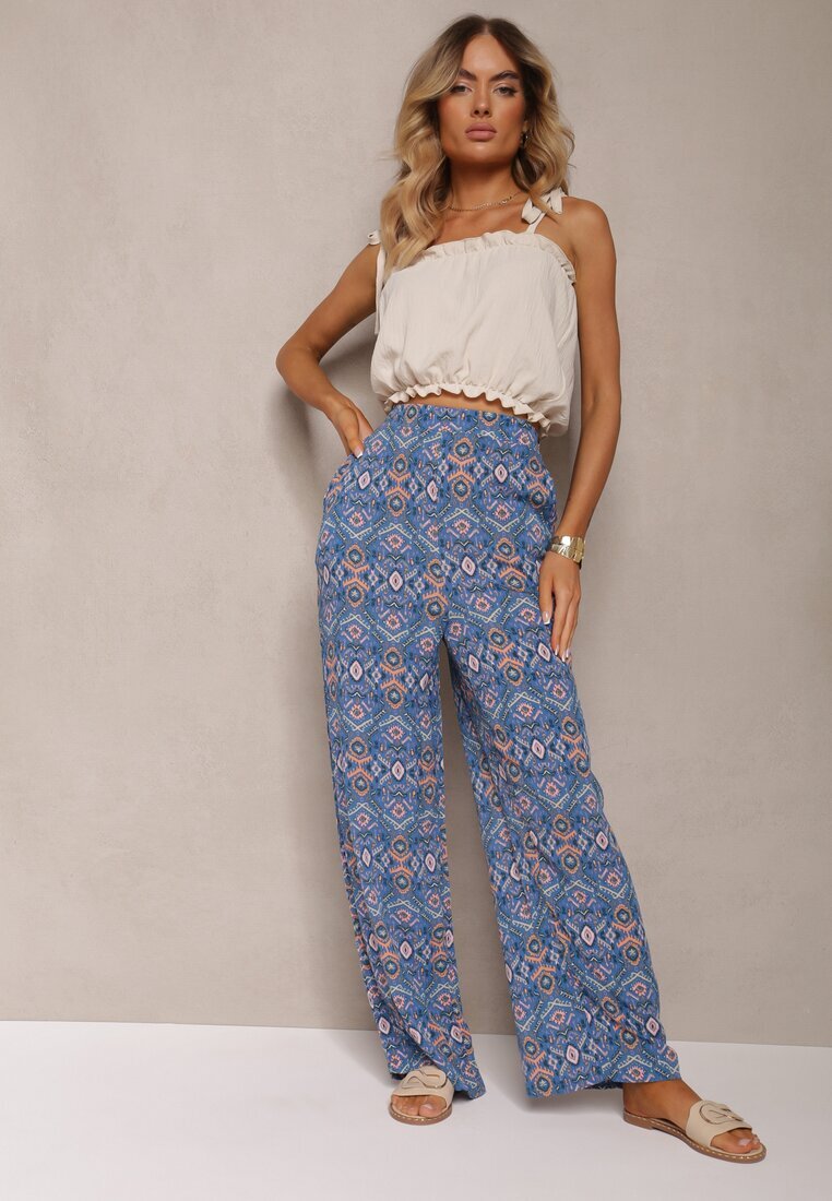rosa Pantaloni granat din bumbac cu model abstract cu talie înaltă și elastic în talie Lilliah