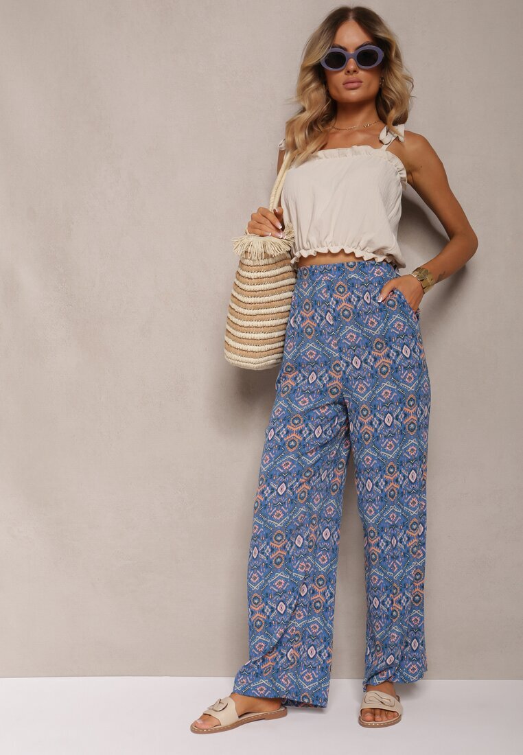 rosa Pantaloni granat din bumbac cu model abstract cu talie înaltă și elastic în talie Lilliah