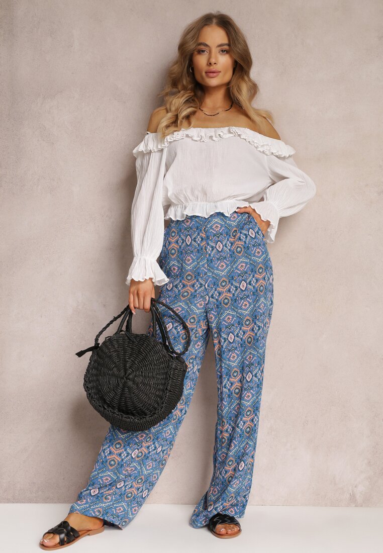 rosa Pantaloni granat din bumbac cu model abstract cu talie înaltă și elastic în talie Lilliah