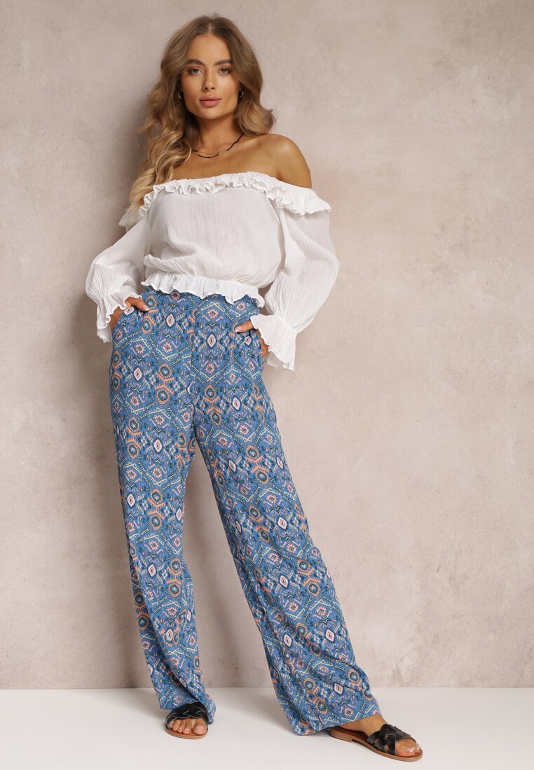 rosa Pantaloni granat din bumbac cu model abstract cu talie înaltă și elastic în talie Lilliah
