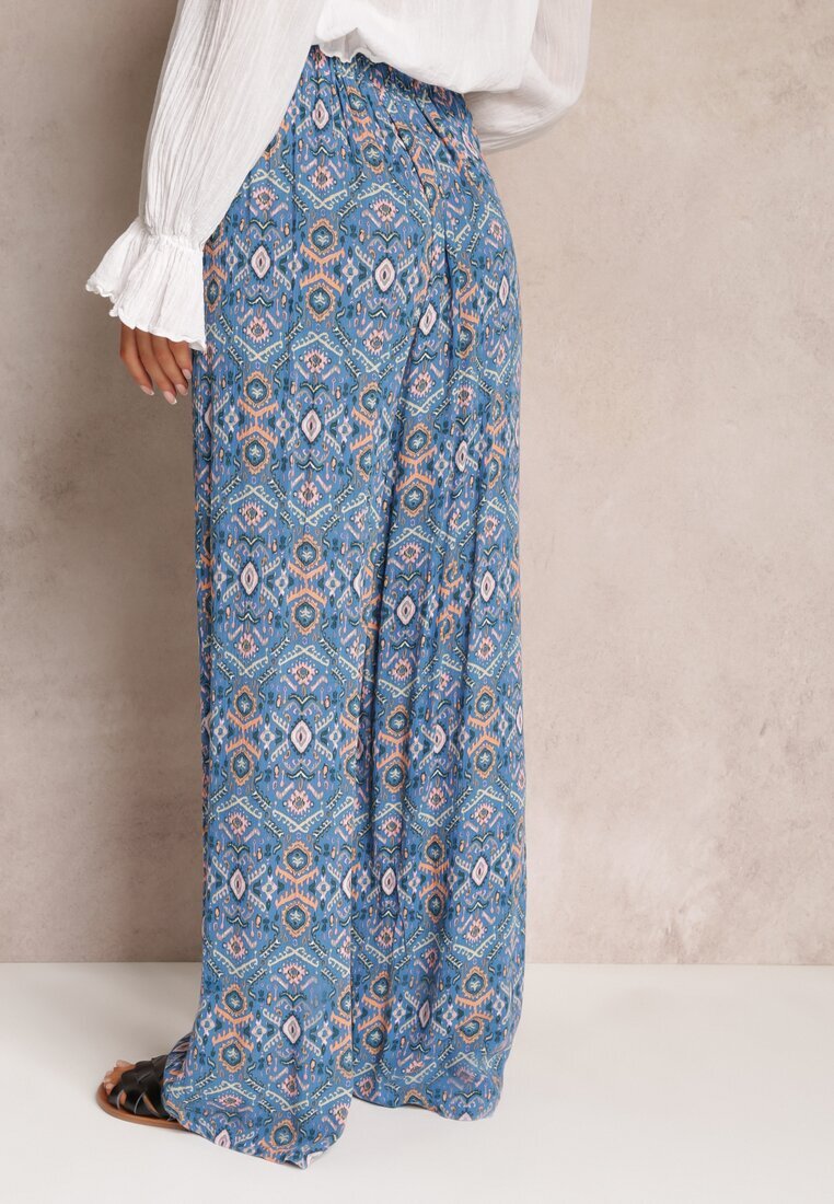 rosa Pantaloni granat din bumbac cu model abstract cu talie înaltă și elastic în talie Lilliah