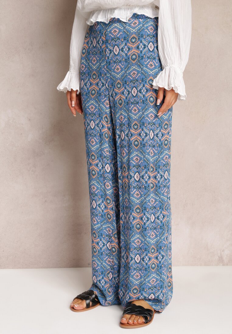 rosa Pantaloni granat din bumbac cu model abstract cu talie înaltă și elastic în talie Lilliah