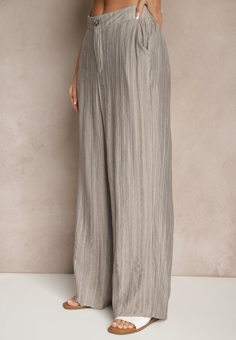 rosa Pantaloni Gri cu croi larg High Waist Natoreia
