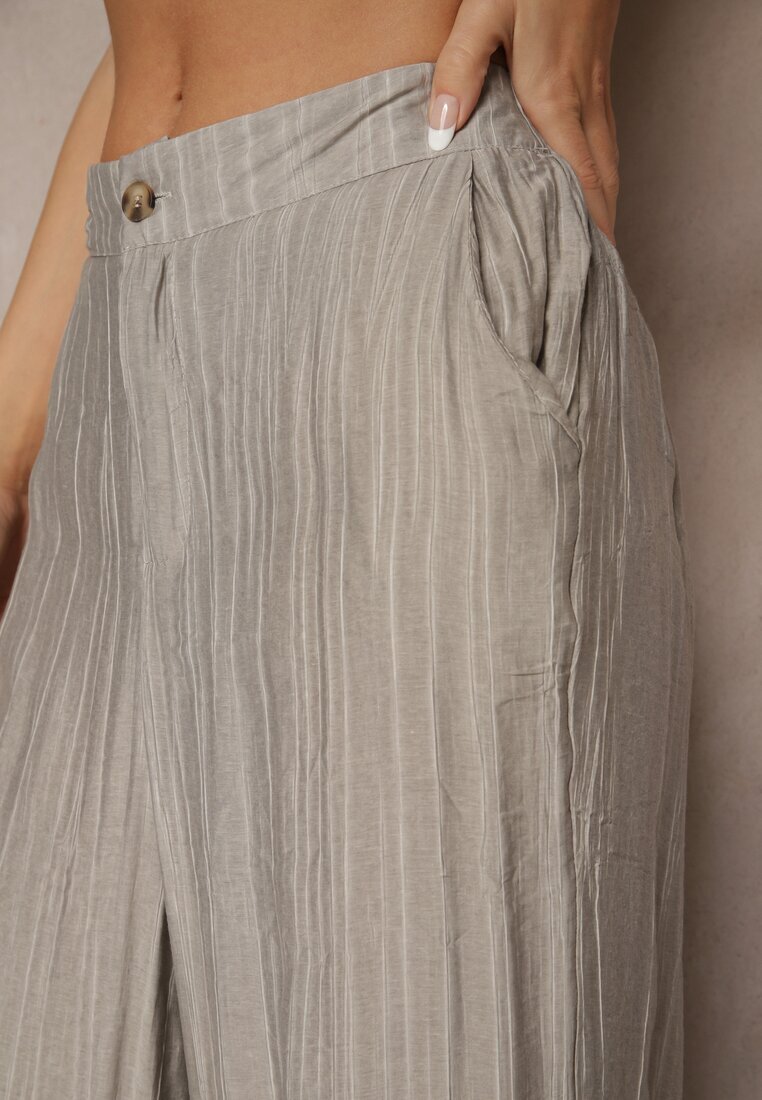 rosa Pantaloni Gri cu croi larg High Waist Natoreia