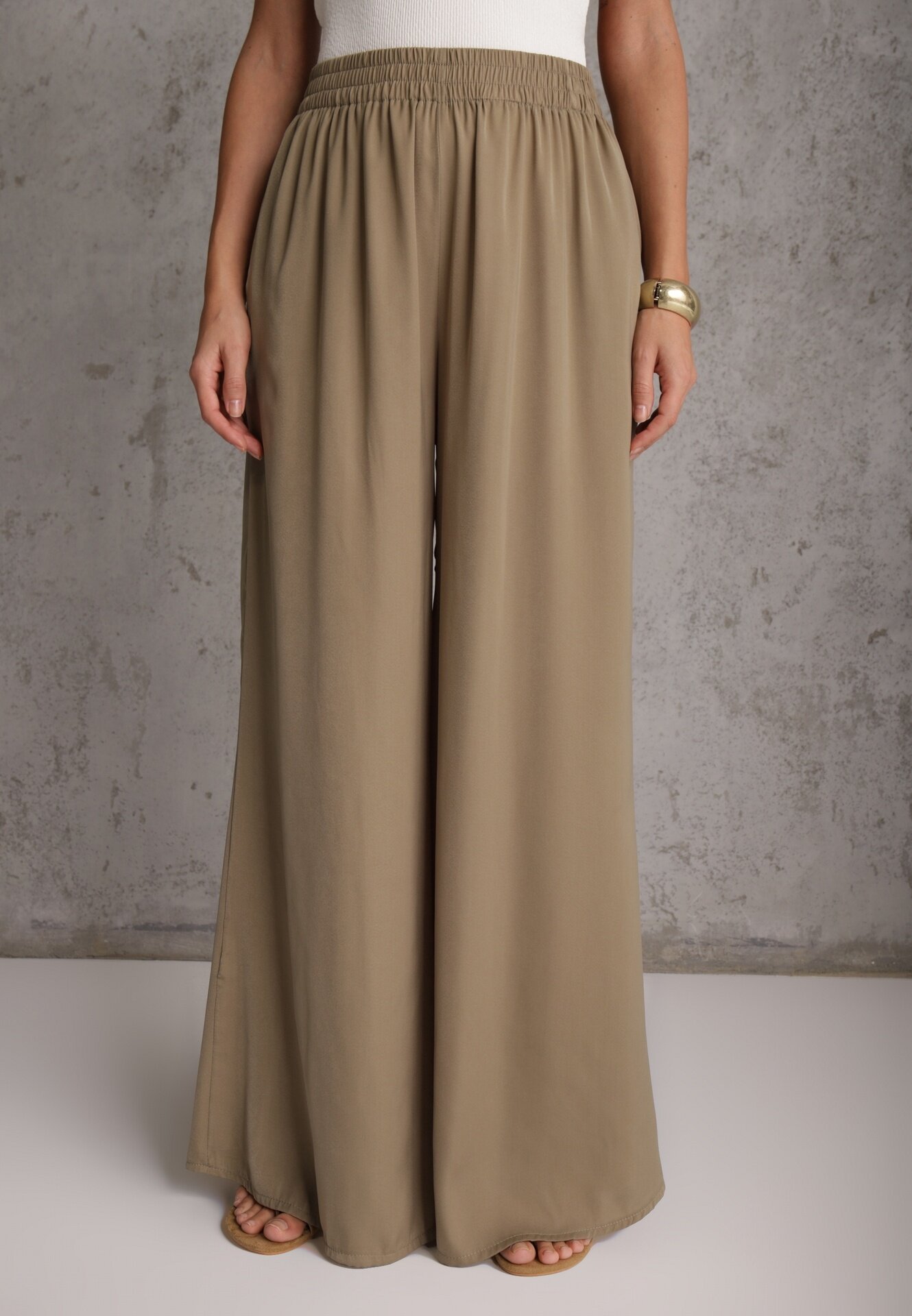 rosa Pantaloni larghi verde închis cu elastic în talie Carleny