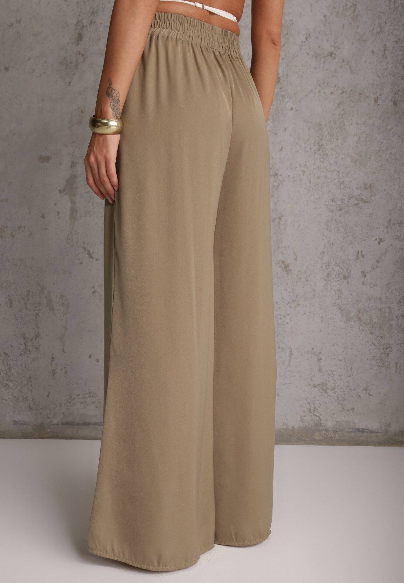 rosa Pantaloni larghi verde închis cu elastic în talie Carleny