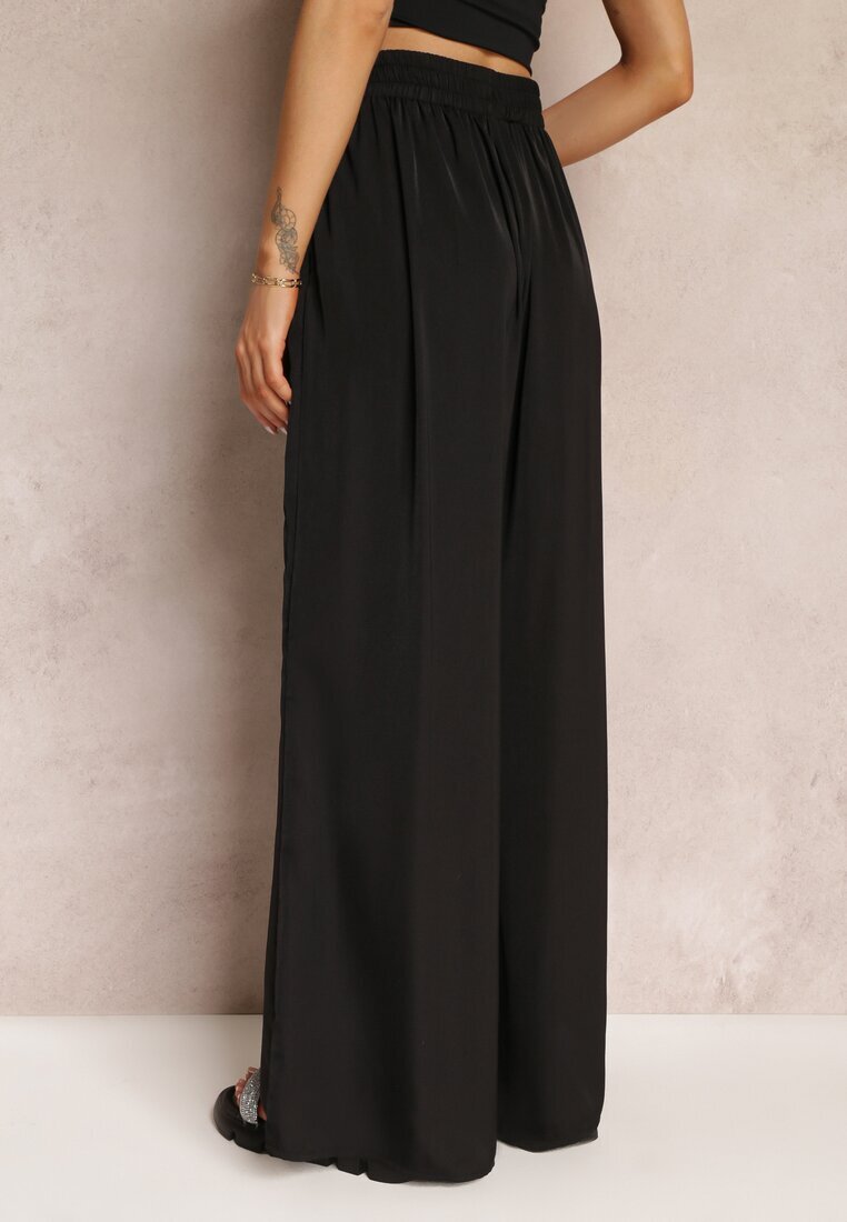 rosa Pantaloni Largi Negri cu elastic în talie Carleny