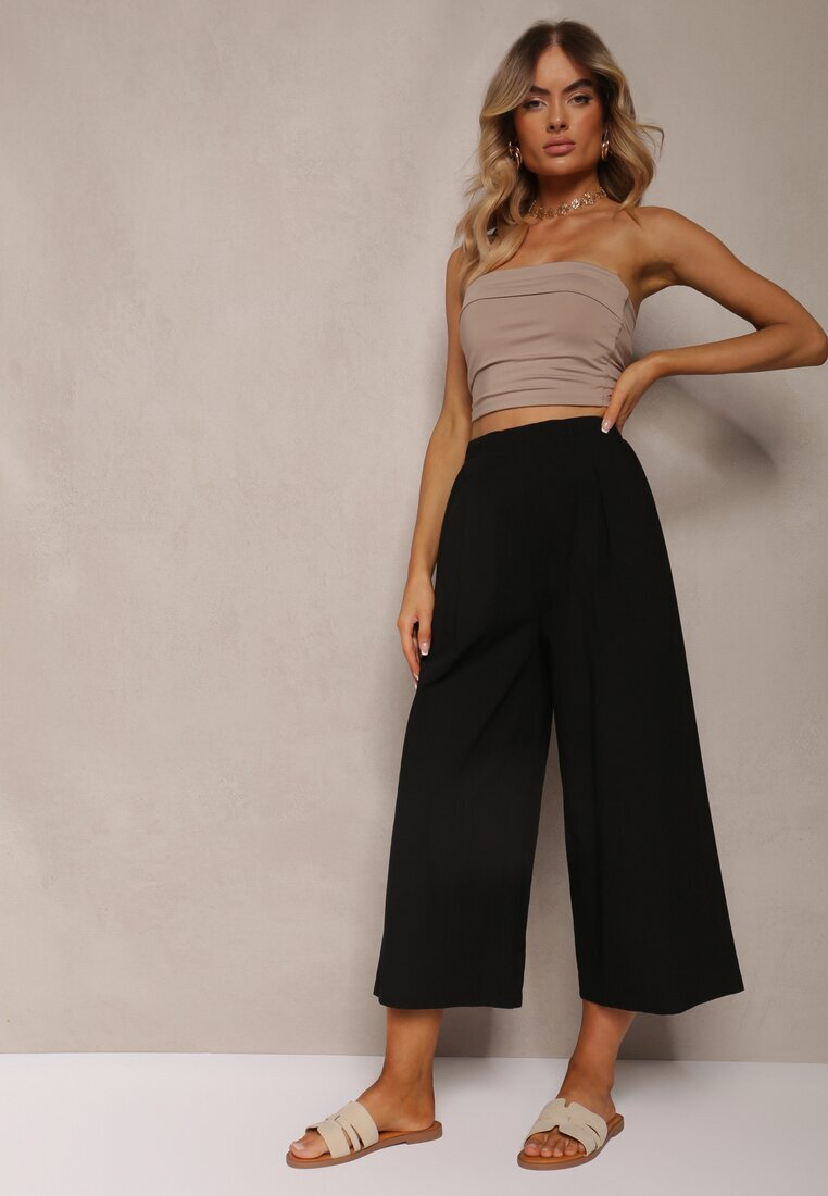 rosa Pantaloni Largi Negri cu elastic în talie Vithan