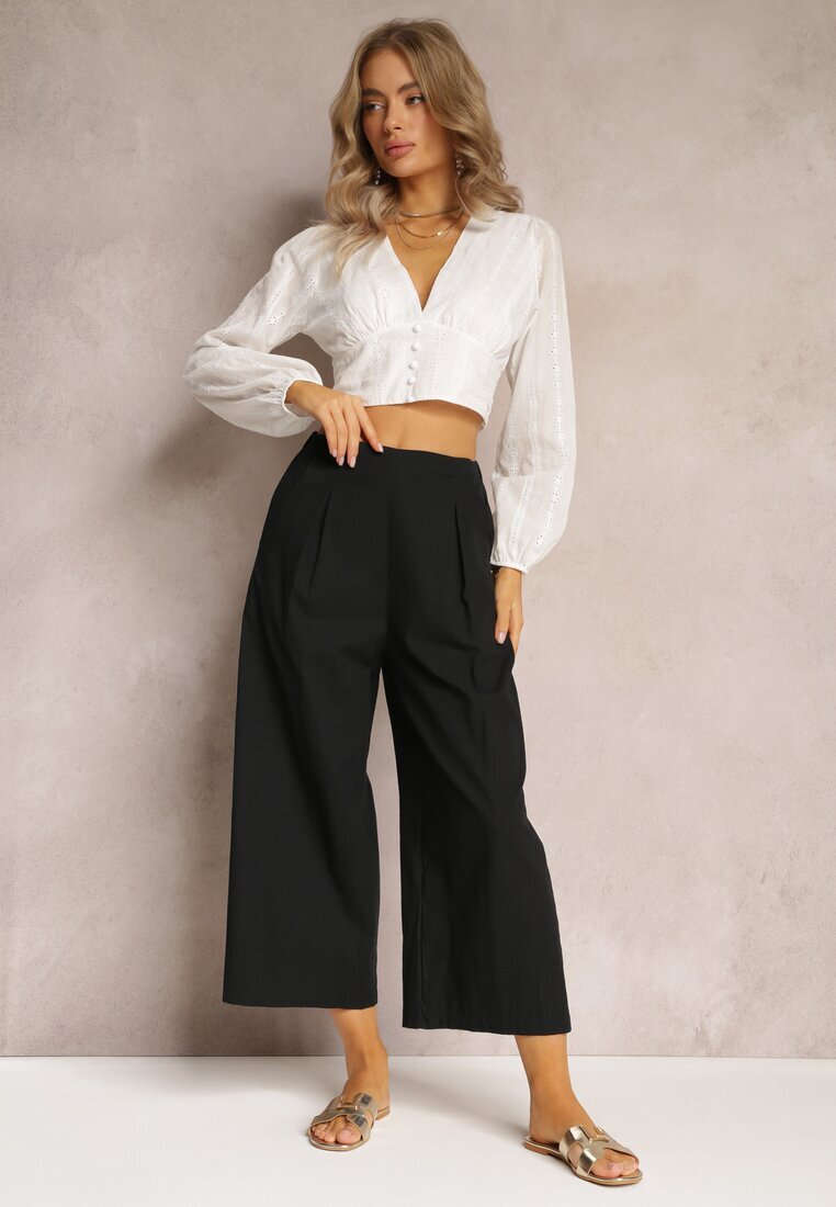 rosa Pantaloni Largi Negri cu elastic în talie Vithan