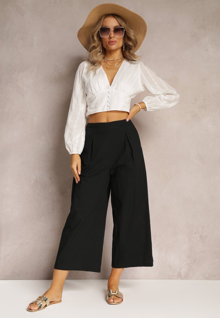 rosa Pantaloni Largi Negri cu elastic în talie Vithan
