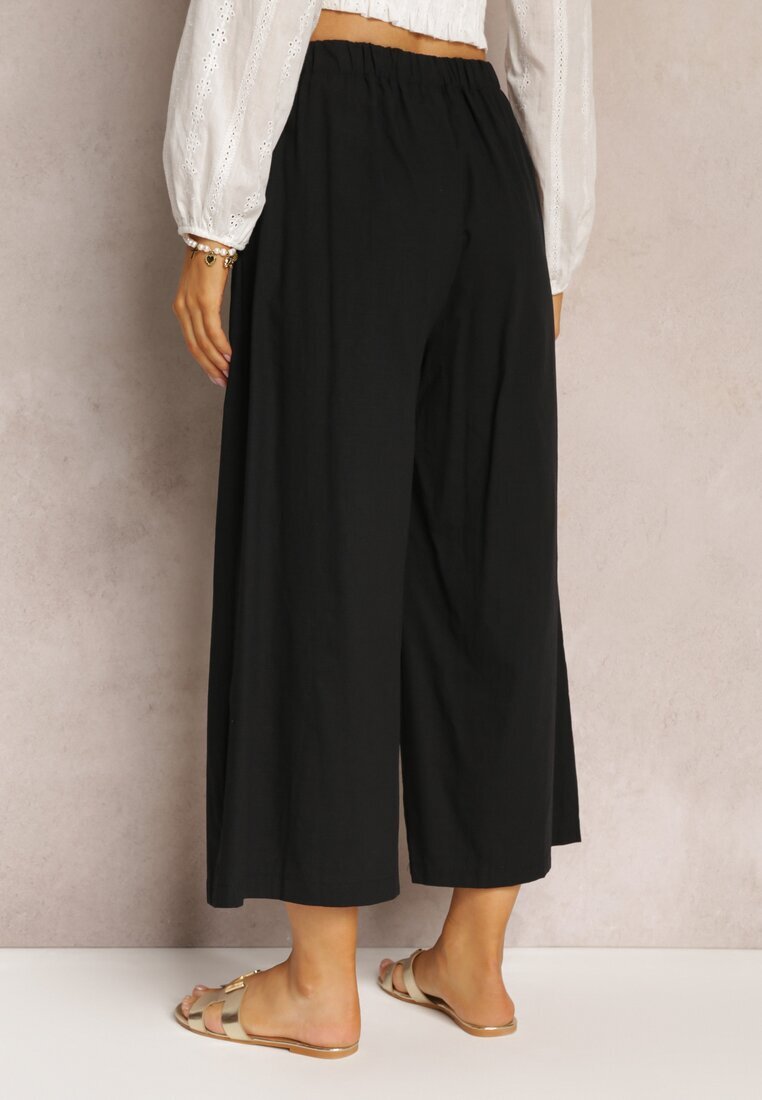 rosa Pantaloni Largi Negri cu elastic în talie Vithan