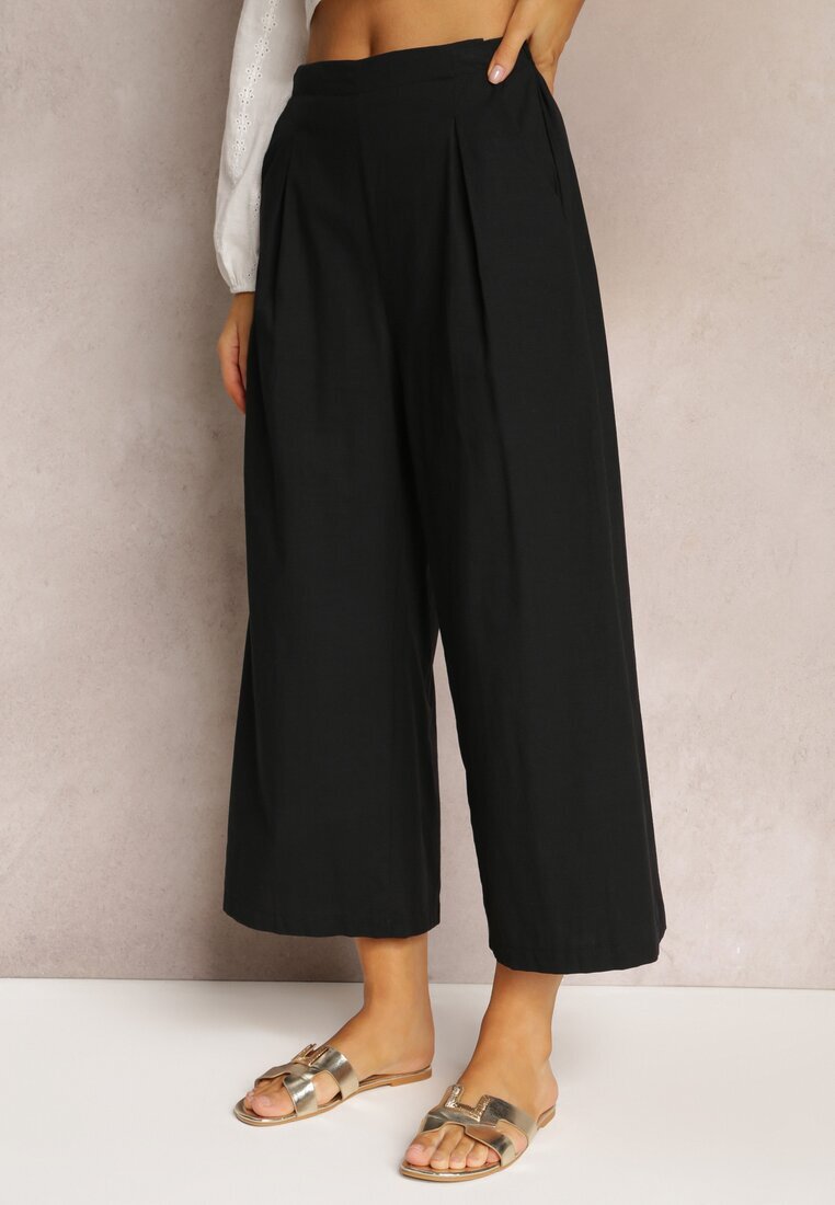 rosa Pantaloni Largi Negri cu elastic în talie Vithan