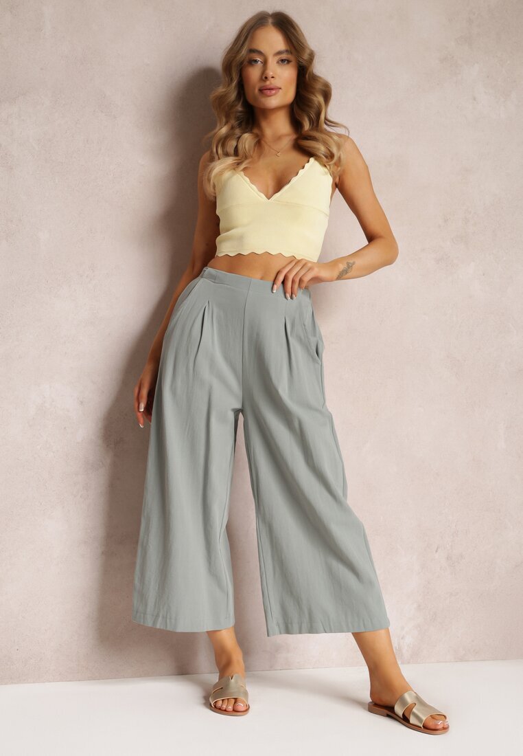 rosa Pantaloni Mentă Largi cu elastic în talie din Bumbac Zonaeve