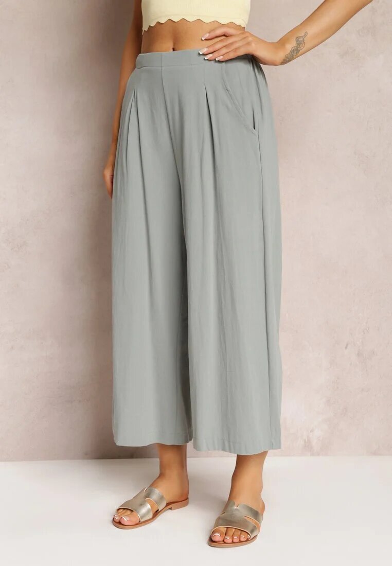 rosa Pantaloni Mentă Largi cu elastic în talie din Bumbac Zonaeve