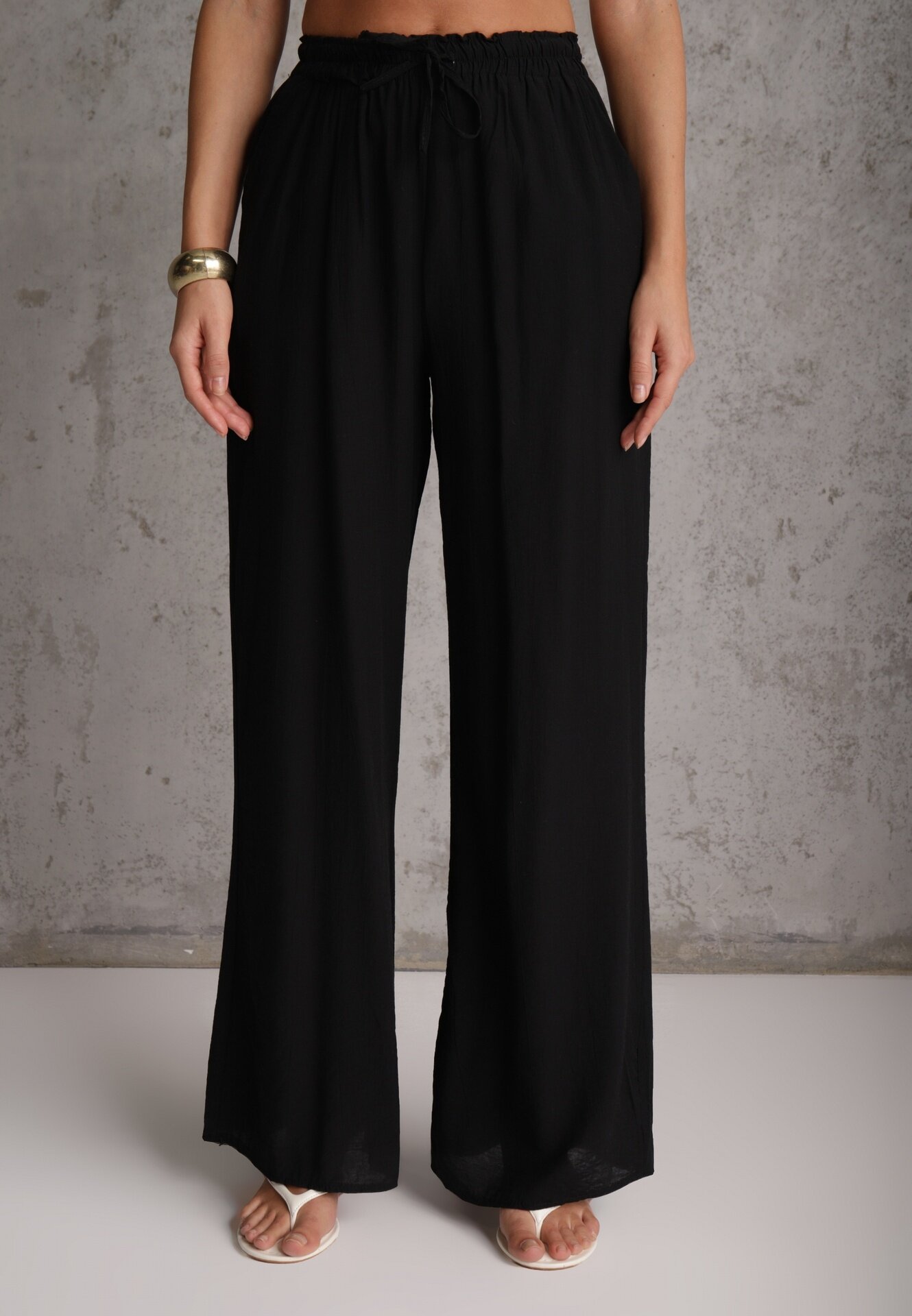 rosa Pantaloni negri din material cu elastic încrețit Pimpernel