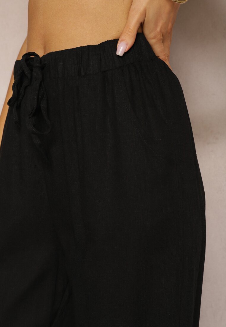 rosa Pantaloni negri drepți din bumbac cu elastic în talie Xisela