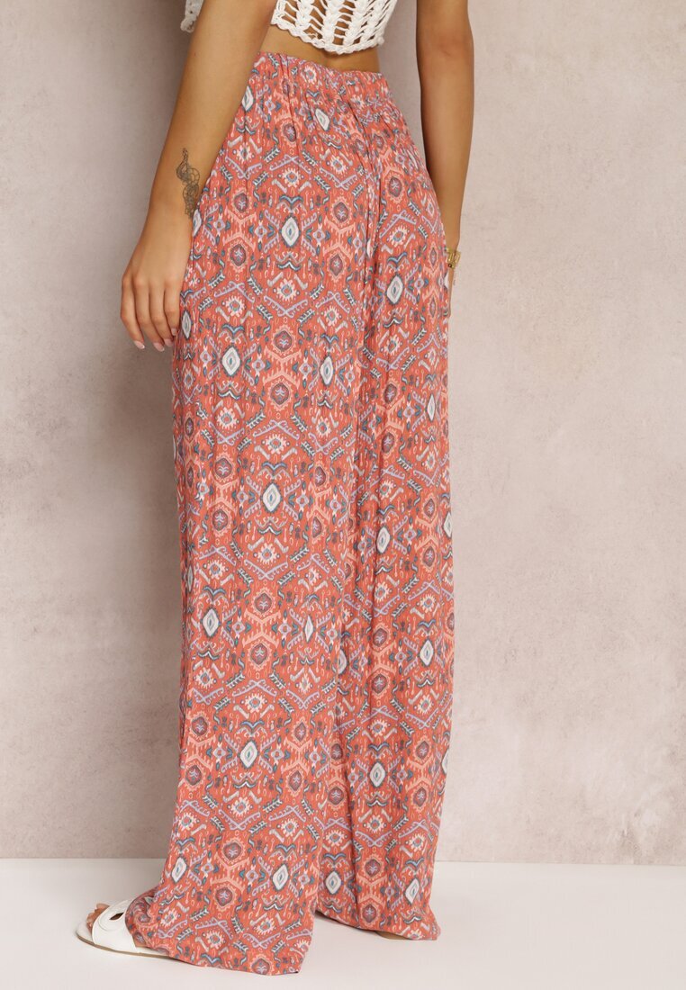 rosa Pantaloni roz din bumbac cu model abstract cu talie înaltă și elastic în talie Lilliah