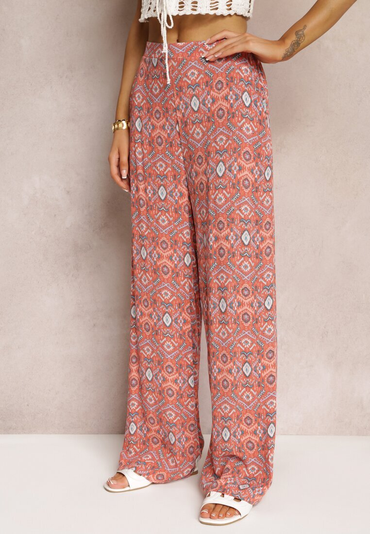 rosa Pantaloni roz din bumbac cu model abstract cu talie înaltă și elastic în talie Lilliah
