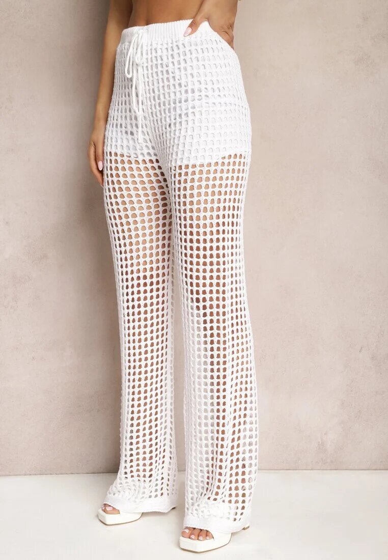 rosa Pantaloni scurți albi ajurați cu elastic în talie și căptușeală Waloella