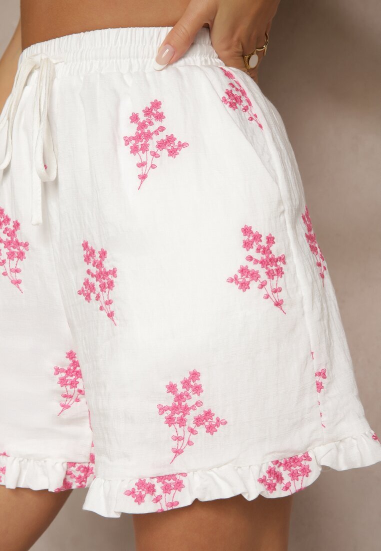 rosa Pantaloni scurți Fucsia din Viscoză Talie înaltă cu flori Nilvella
