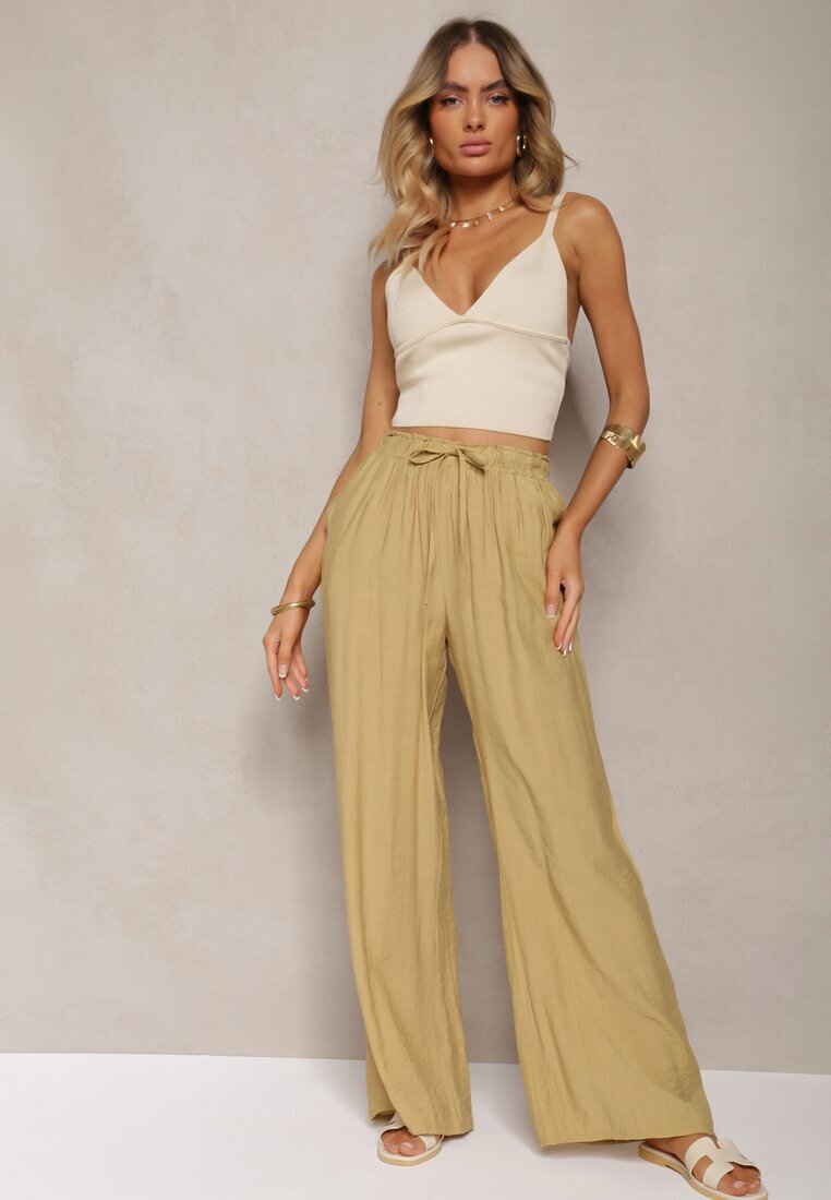 rosa Pantaloni textili bej cu elastic încrețit Pimpernel