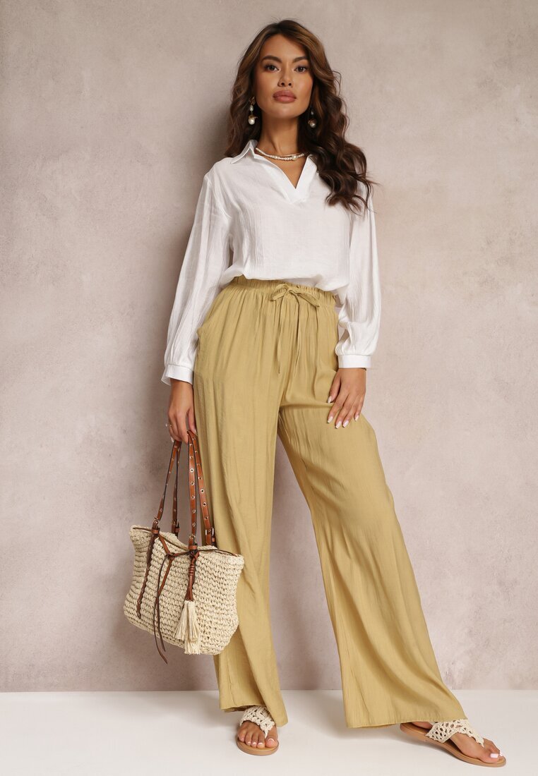 rosa Pantaloni textili bej cu elastic încrețit Pimpernel