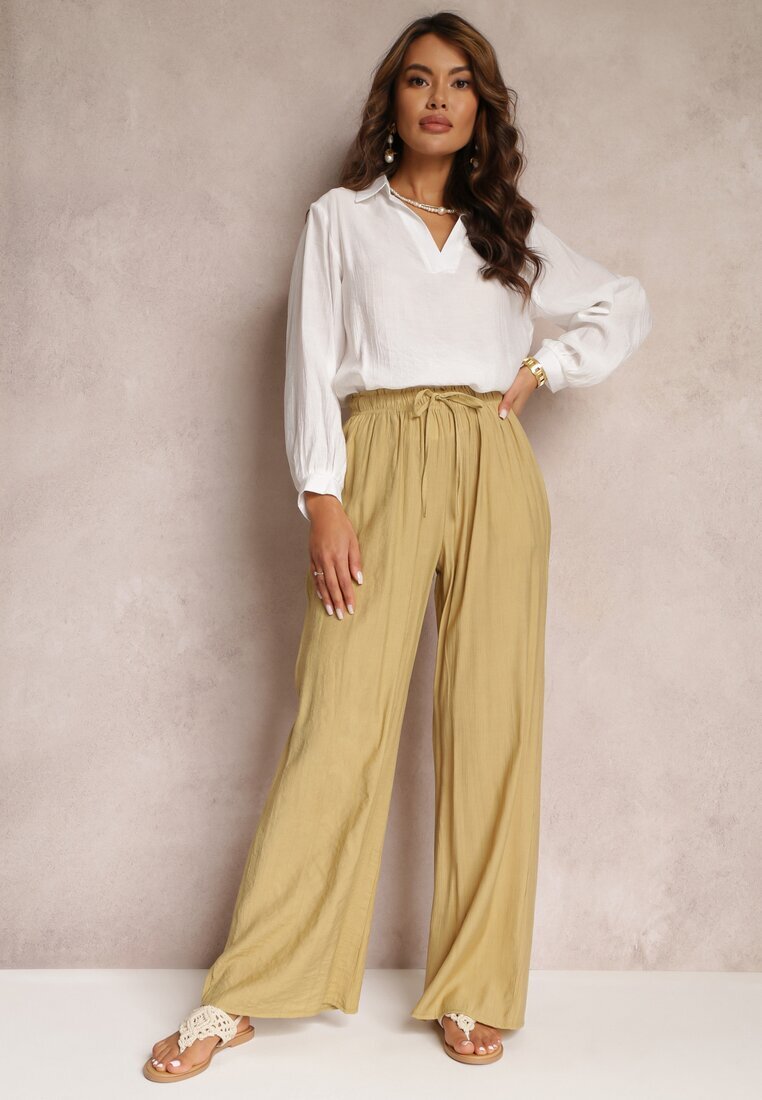 rosa Pantaloni textili bej cu elastic încrețit Pimpernel