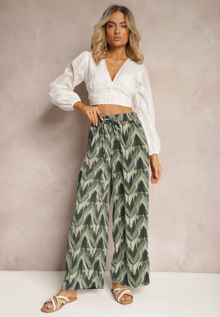 rosa Pantaloni Verzi Largi cu elastic și legătură în talie Vayolet