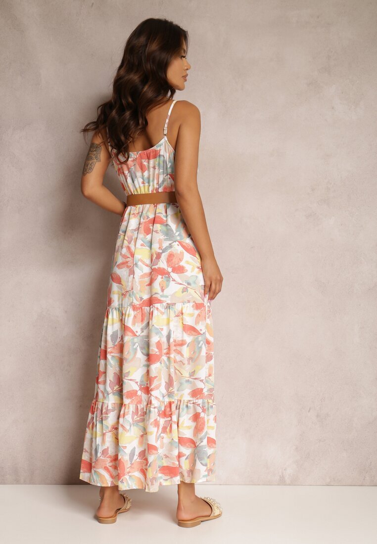 rosa Rochie Alb-Portocalie cu Cureaua Nevin