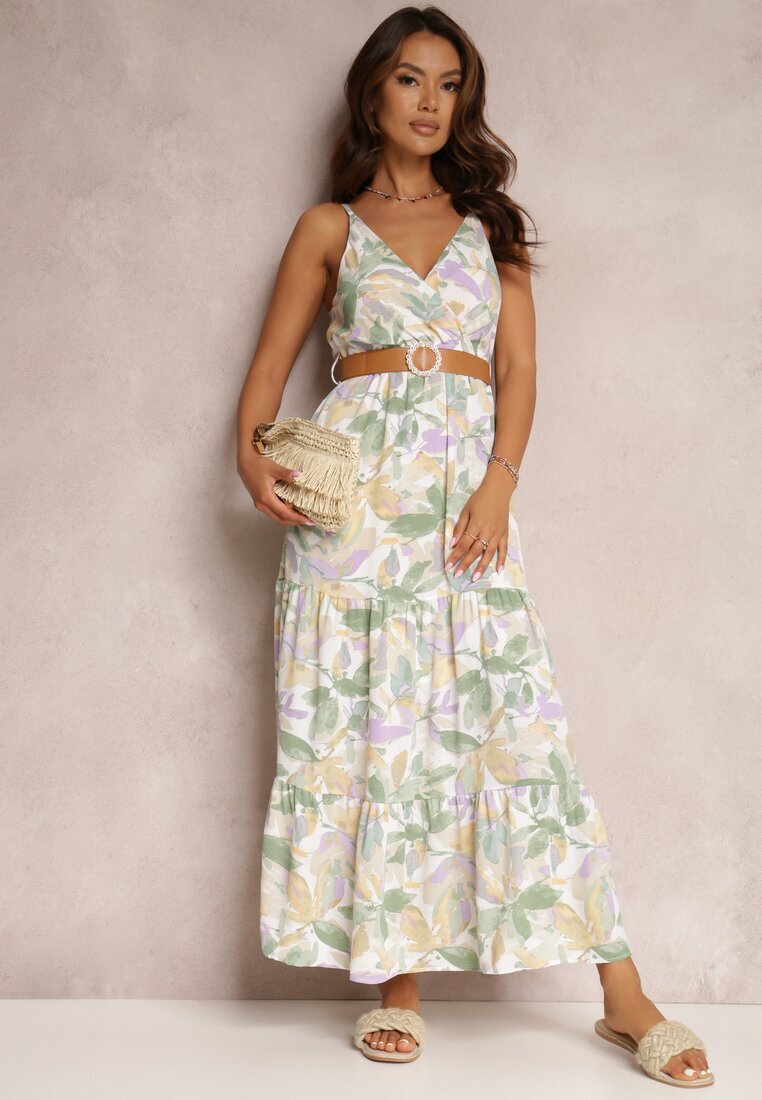 rosa Rochie Alb-Verde cu curea Nevin