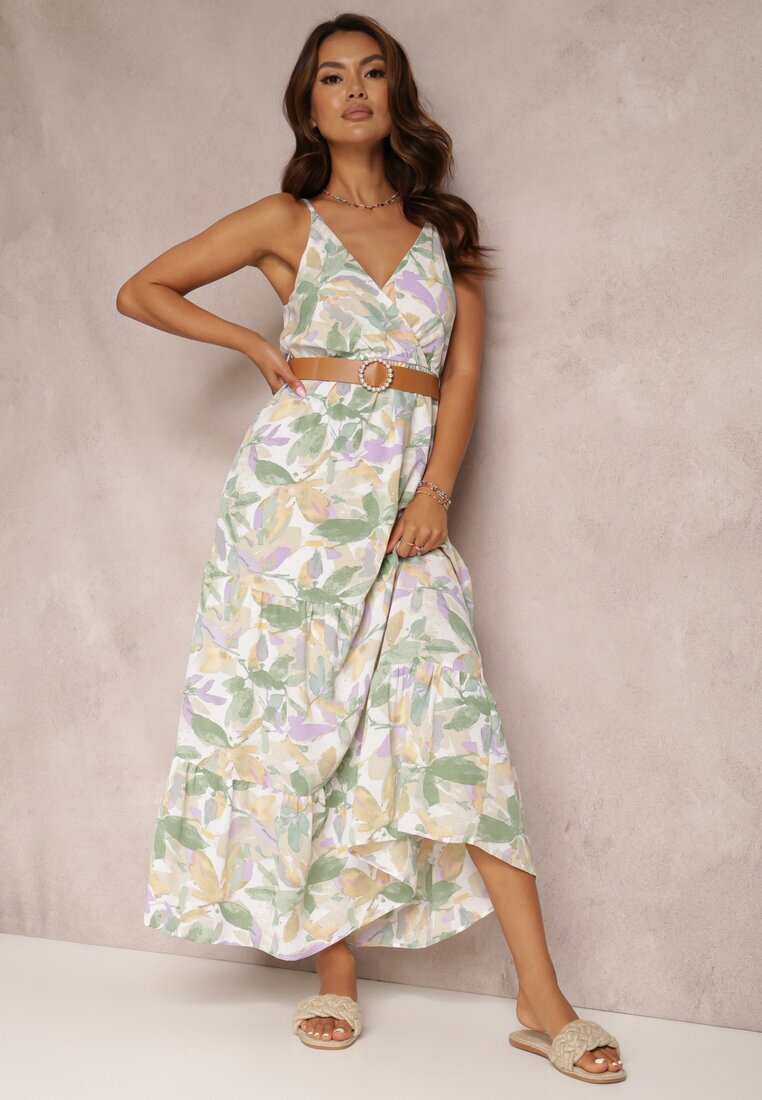 rosa Rochie Alb-Verde cu curea Nevin