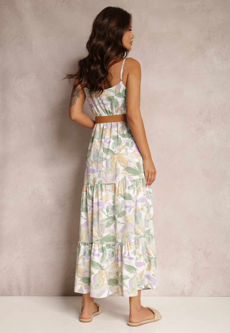 rosa Rochie Alb-Verde cu curea Nevin