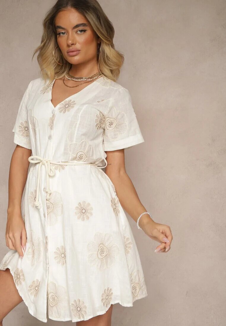 rosa Rochie Albă Boho Decorată Cu șnur și Broderii Evinelle
