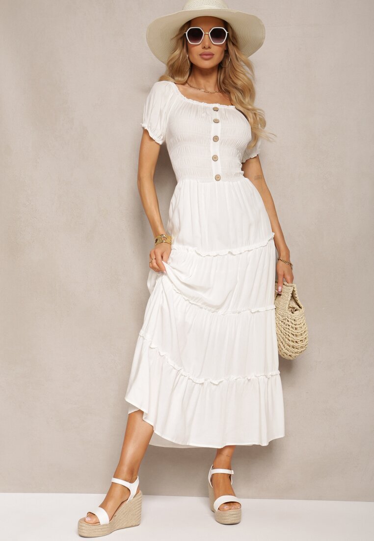 rosa Rochie Albă Cloche Maxi cu Decolteu Spaniol Kailra