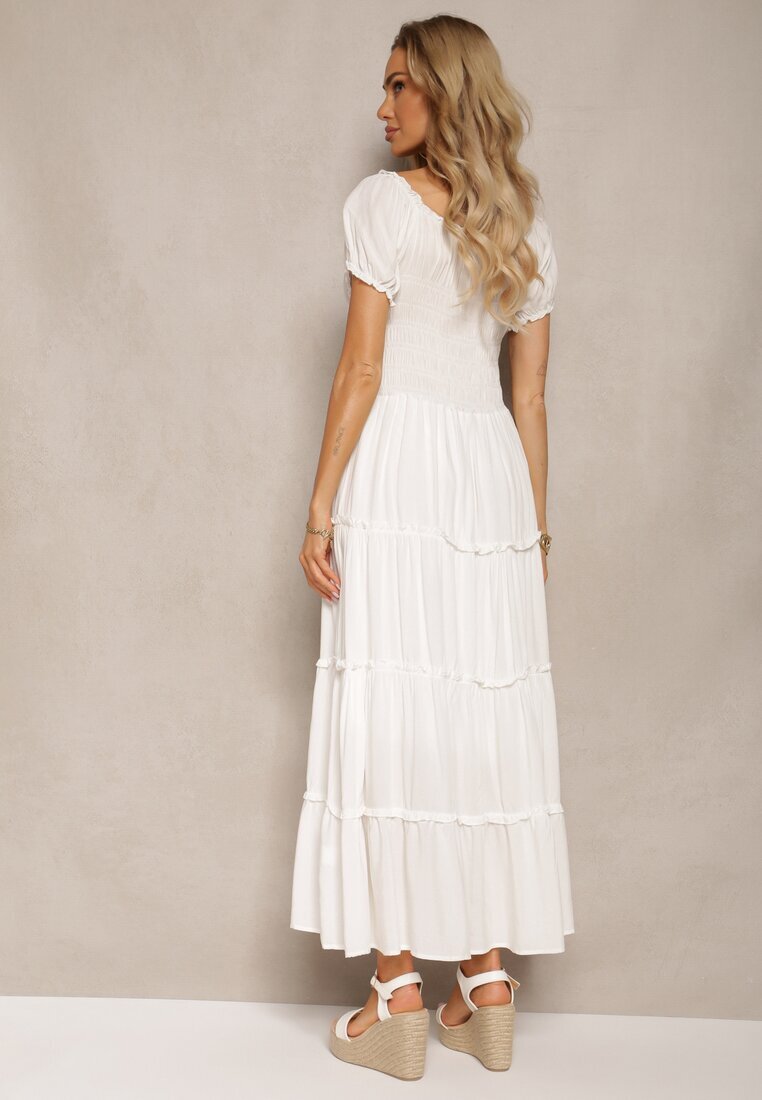 rosa Rochie Albă Cloche Maxi cu Decolteu Spaniol Kailra