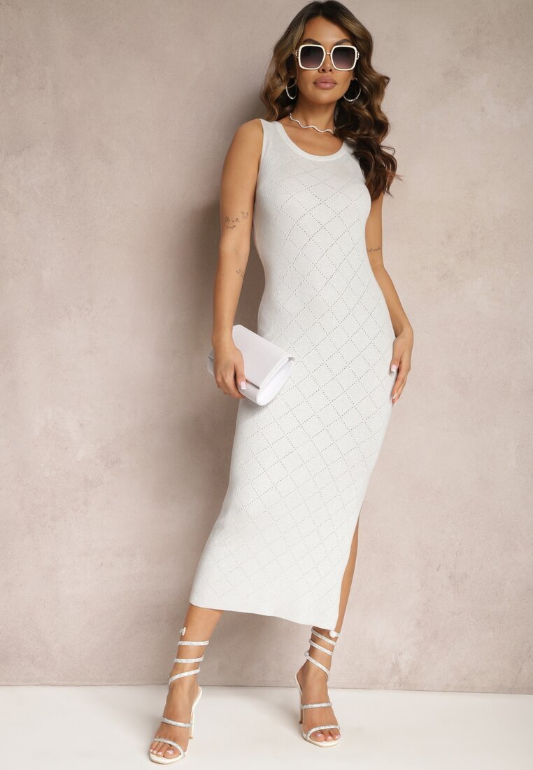 rosa Rochie Albă cu model strălucitor cu romburi cu croială bodycon fără mâneci Matella