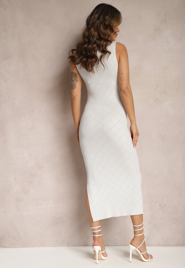 rosa Rochie Albă cu model strălucitor cu romburi cu croială bodycon fără mâneci Matella
