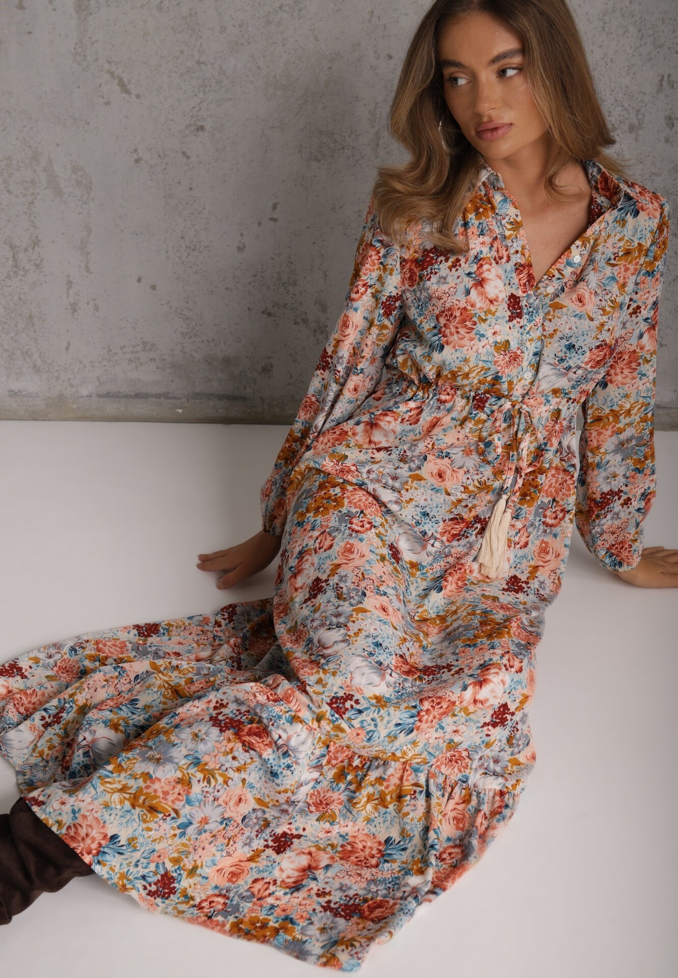 rosa Rochie Albastră deschisă cloș cu flori Rotu