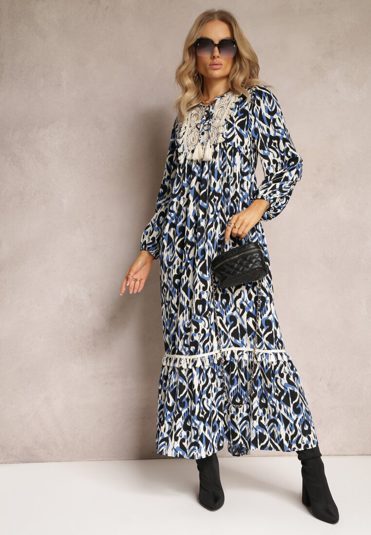 rosa Rochie Albastru-Bleumarin Evazată Maxi cu Volan Maruerilla