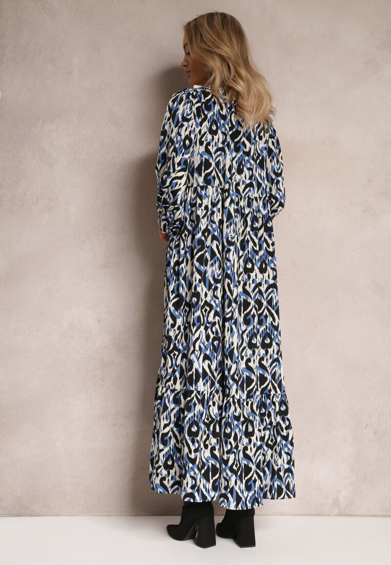 rosa Rochie Albastru-Bleumarin Evazată Maxi cu Volan Maruerilla