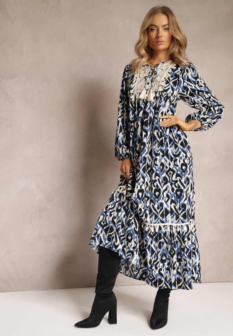 rosa Rochie Albastru-Bleumarin Evazată Maxi cu Volan Maruerilla