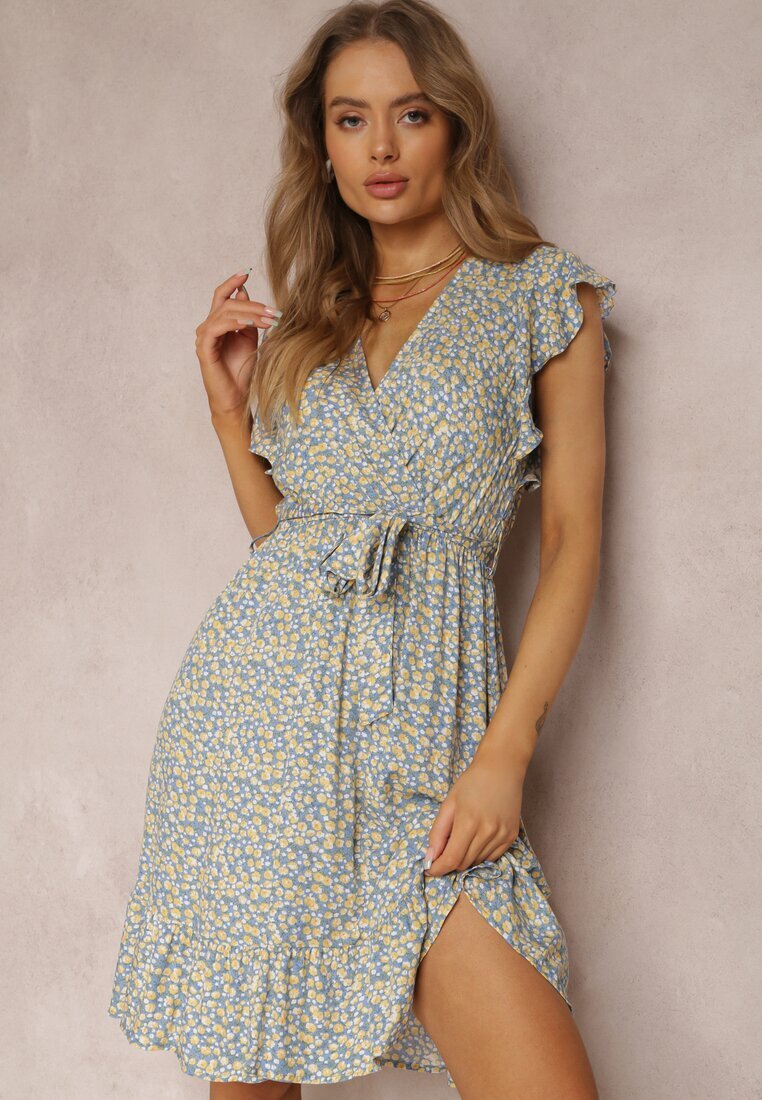 rosa Rochie Albastru-Galbenă cu centură Althia