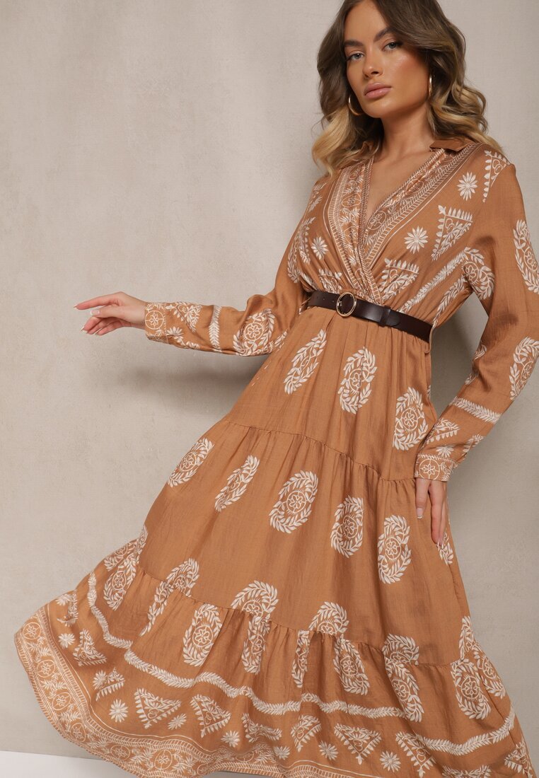 rosa Rochie bej cu vâscoză și decolteu petrecut Mirilaine