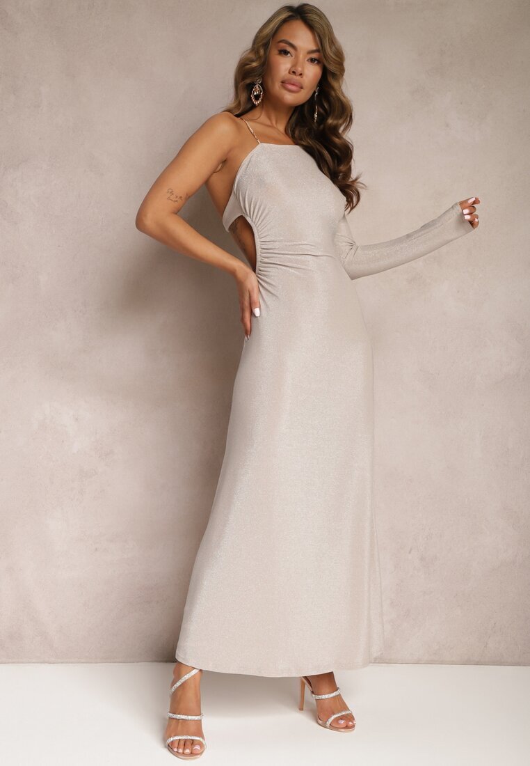 rosa Rochie Bej deschis Asimetrică Maxi pe un umăr cu lănțișor decorativ Ombrelle
