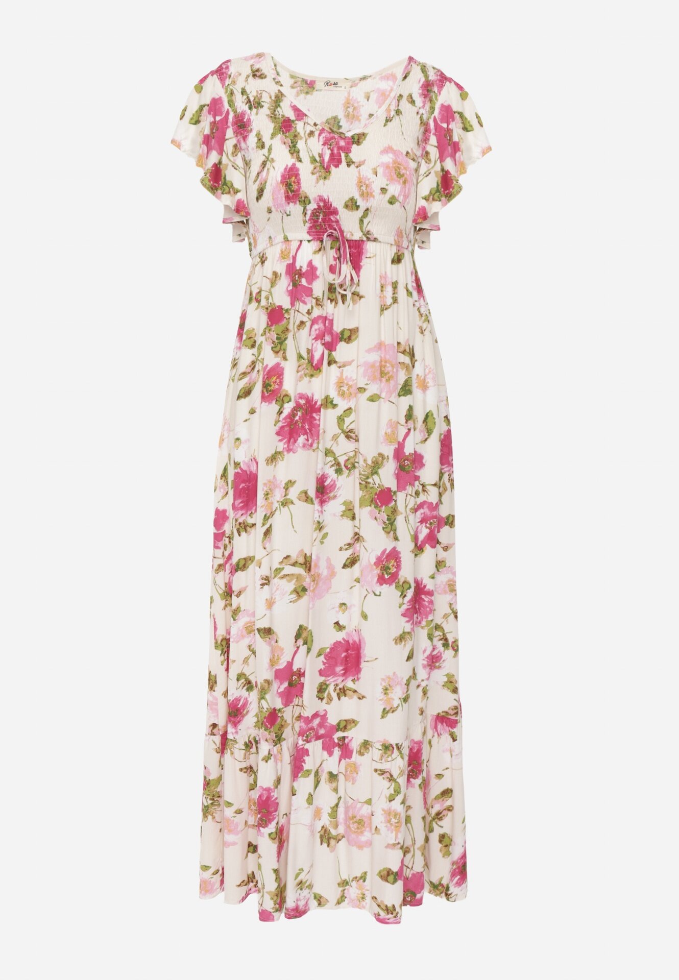 rosa Rochie Bej deschis din Viscoză cu Imprimeu Floral Evazată Maxi Veradisia
