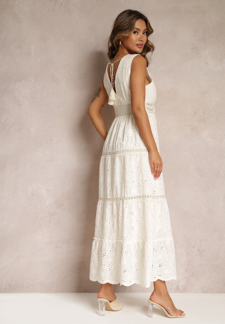 rosa Rochie Bej din Bumbac Maxi din Țesătură Brodată Jive