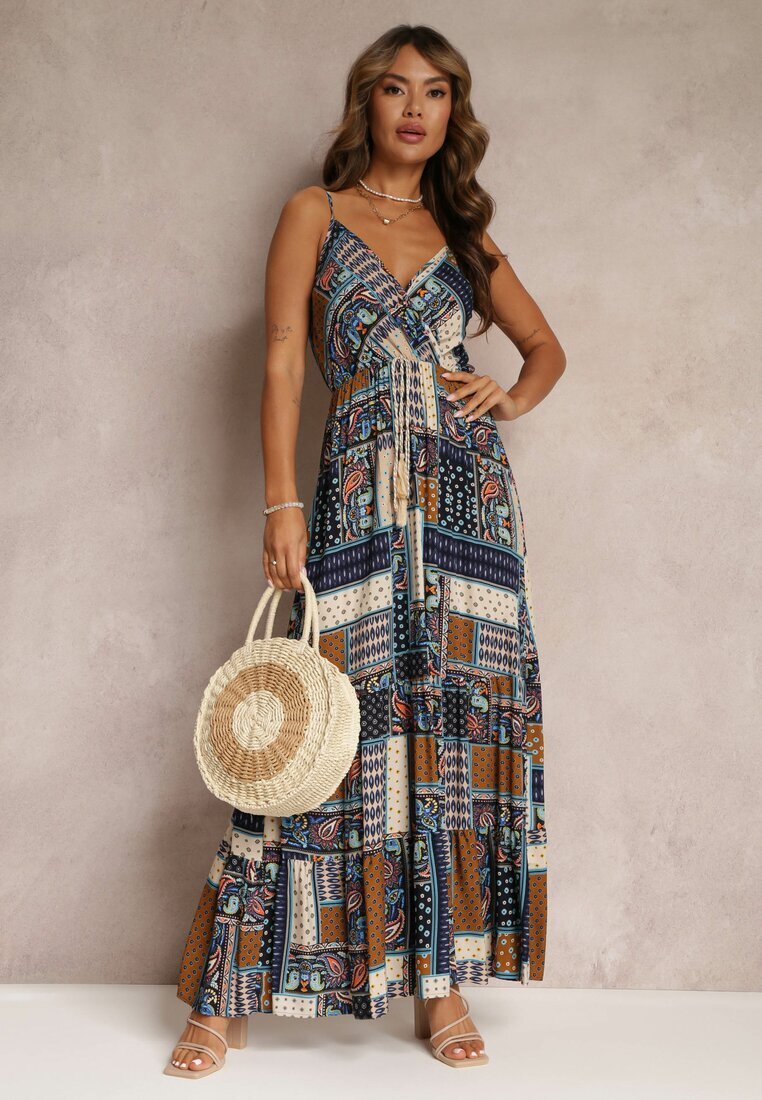 rosa Rochie Bleu Marin din Viscoză cu Croială Tip Petrecută cu Imprimeu Patchwork Grehan