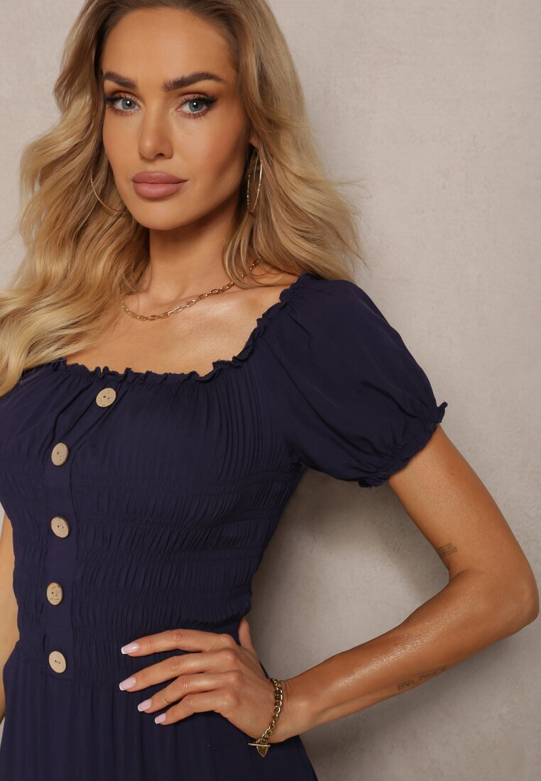 rosa Rochie Bleumarin Evazată Maxi cu Decolteu Spaniol Kailra